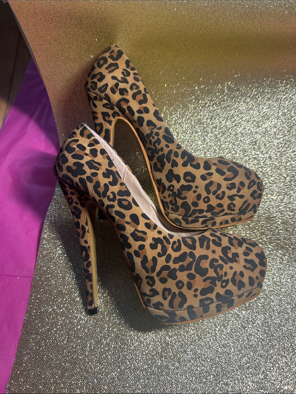 Leopard Print Platform Stiletto Heels in Brown